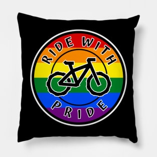 Ride With Pride Rainbow Round - Gay Cyclist - Bike Bicycle - Pride Pillow