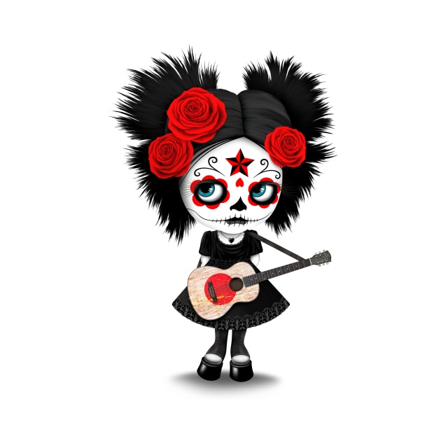 Sugar Skull Girl Playing Japanese Flag Guitar by jeffbartels