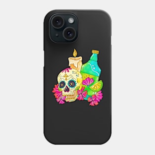 Sugar Skull With Candle And Tequila Phone Case