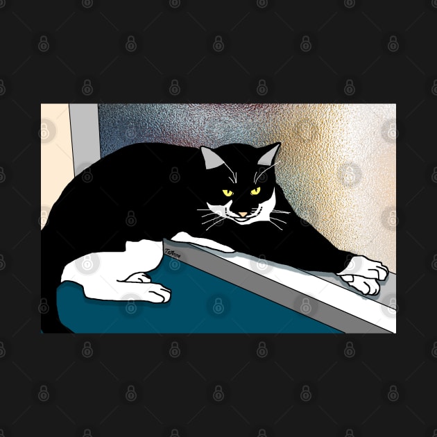 CUTE Tuxedo Cat resting on the window sill  Copyright TeAnne by TeAnne