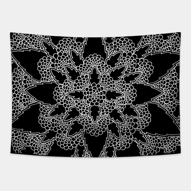 Bloom Black and White Tapestry by HLeslie Design