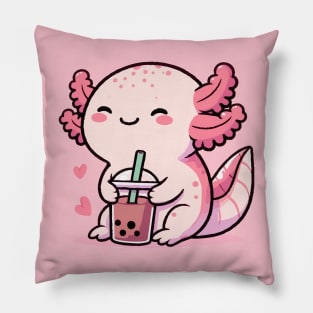 Cute axolotl loves boba Pillow