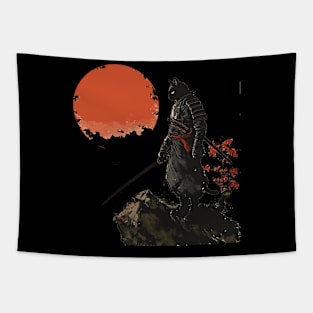 samurai black cat Tapestry