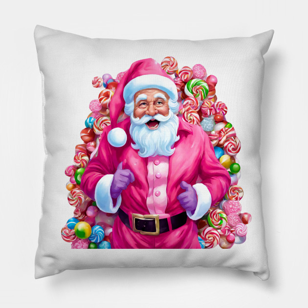 Custom - Santa - Pink & Red Candy Christmas Pillow