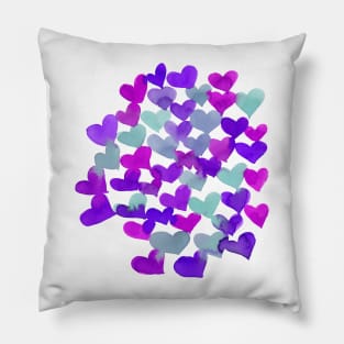 Watercolor melting hearts - purple and aqua Pillow