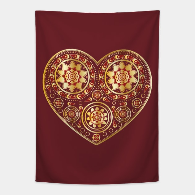 Gold ornamental heart Tapestry by AnnArtshock