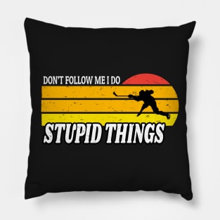 Don't FollowMe I Do Stupid Things Hockey - Retro Sunset Hockey Lover Christmas Gift Pillow