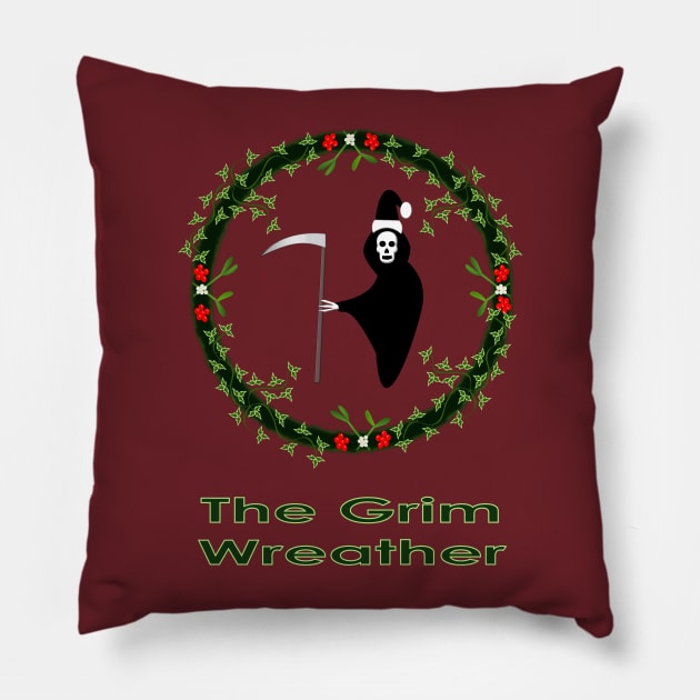 Alternative Christmas Grim Wreather Reaper Goth Pillow by Krystal Raven