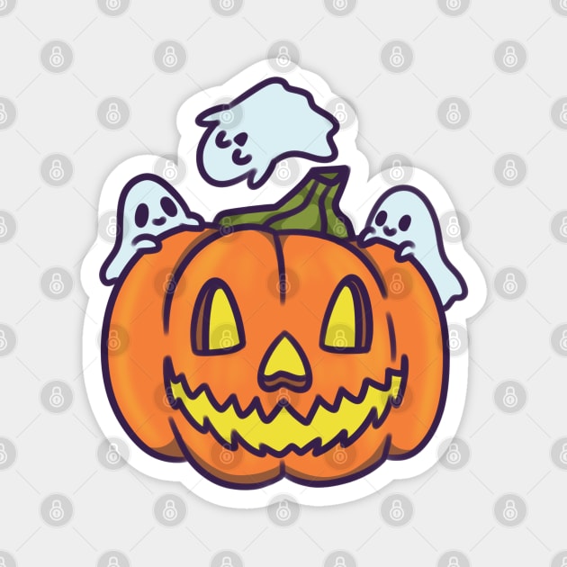 Jack O' Lantern and Cute Little Ghosts Magnet by Art by Biyan