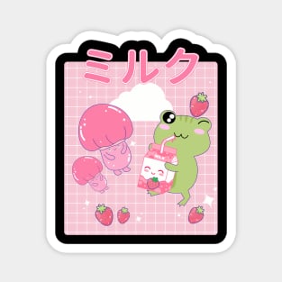 Kawaii Frog Strawberry Milk Frogs Cottagecore Magnet