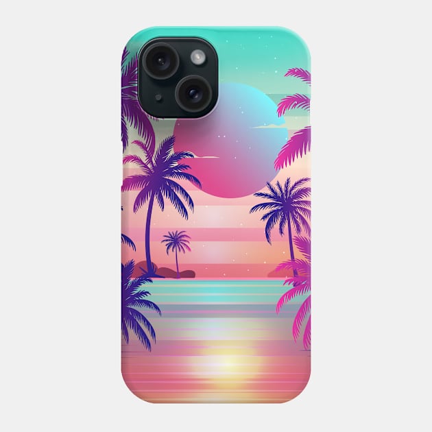 Sunset Palm Trees Vaporwave Aesthetic Phone Case by edmproject