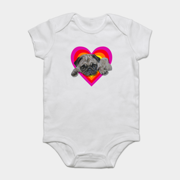 Adorable realistic pug painting on a digital vibrant heart - Pug - Onesie