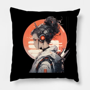 Urban Japanese Cyberpunk Girl Vaporwave Style Pillow