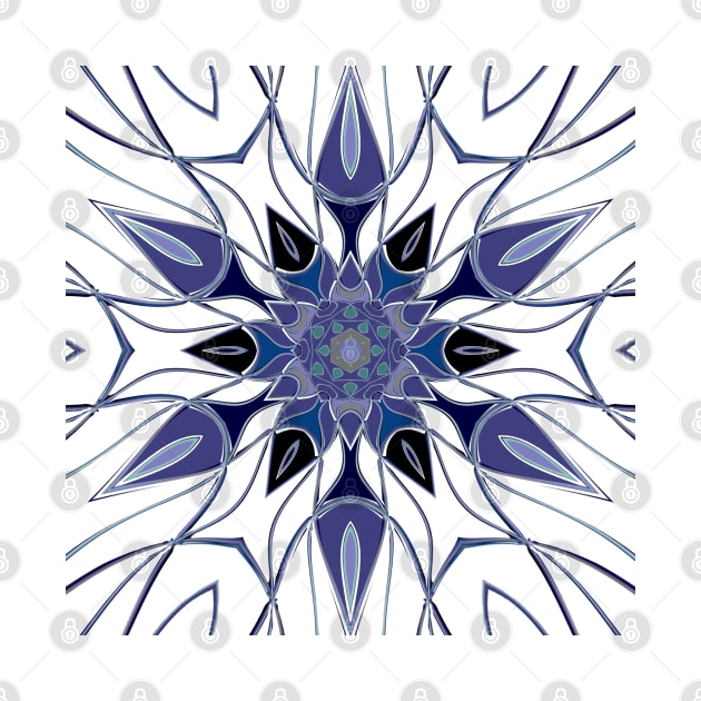 Cartoon Mandala Flower Purple Blue and White by WormholeOrbital