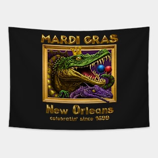 Alligators Celebrating Mardi Gras New Orleans Tapestry