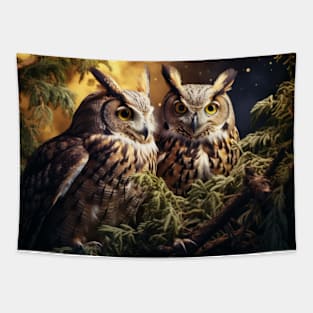 Owl Animal Bird Wildlife Wilderness Colorful Realistic Illustration Tapestry