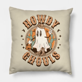 Howdy Ghouls Western Halloween Ghost Spooky Season Retro Pillow