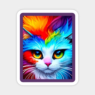 Cat in psychedelic vibrant PRIDE colors ! Magnet