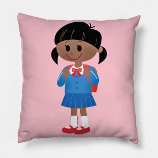 School Girl in Cute Blue Uniform Pillow