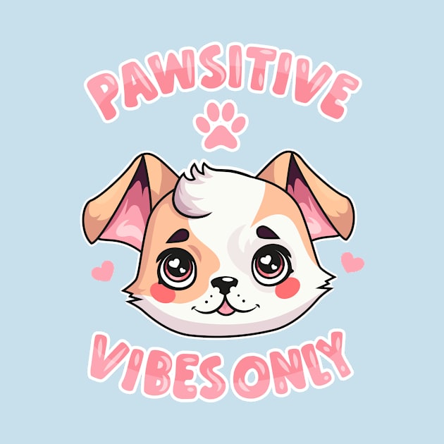 Pawsitive Vibes Only: Cute Puppy Face and Uplifting Message by levinanas_art