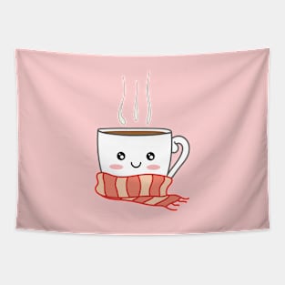 Cute smiling winter coffee with scarf Tapestry