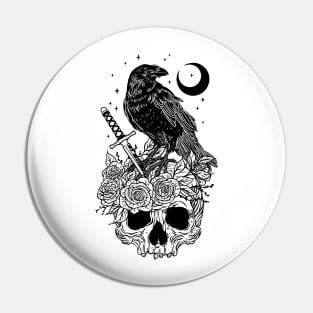 Crow with skull Pin