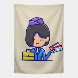 Stewardess With Suitcase And Boarding Pass Tapestry