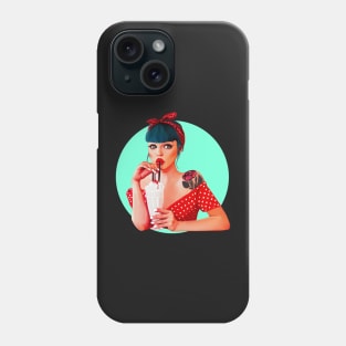 Pin up girl cartoon illustration vintage milkshake sexy woman Phone Case