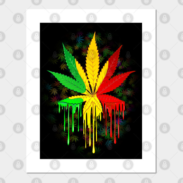 Marijuana Leaf Rasta Colors Dripping Paint Cool Marijuana Leaf