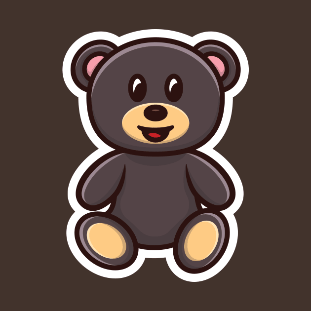 Sitting Teddy Bear Front View Sticker vector logo design. Animal nature icon design concept. Bear cartoon character sticker design logo with shadow. by AlviStudio