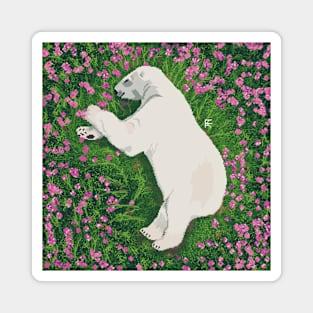 Polar Bear Sleeping in Flowers Magnet