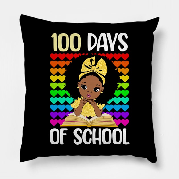 100 Days of School Melanin Girls 100th Day of School Kids Pillow by Jhon Towel