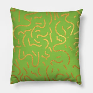 Light Green Gold colored abstract lines pattern Pillow