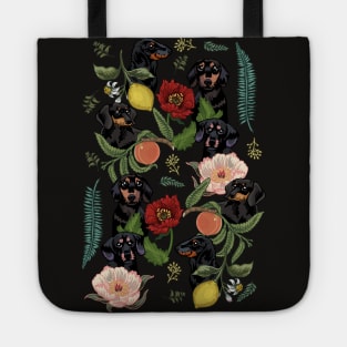 Botanical and Black Dachshund Tote