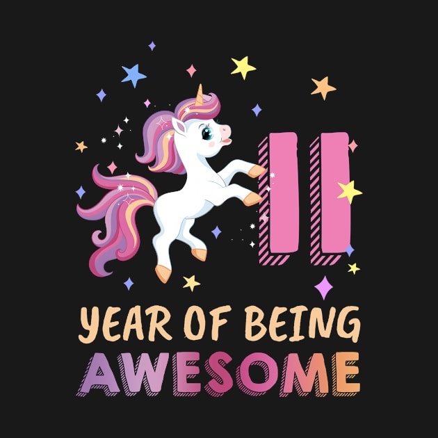 Cute Unicorn 11 Year Of Being Awesome 11th Birthday by elillaa