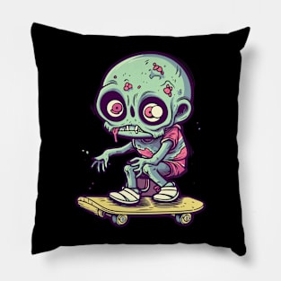 Skateboarding Skeleton Chibi Zombie: Undead Shredder Pillow