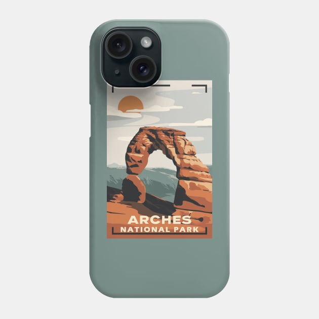 Arches National Park Travel Poster Phone Case by GreenMary Design