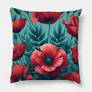 Red Poppy Flower Pillow