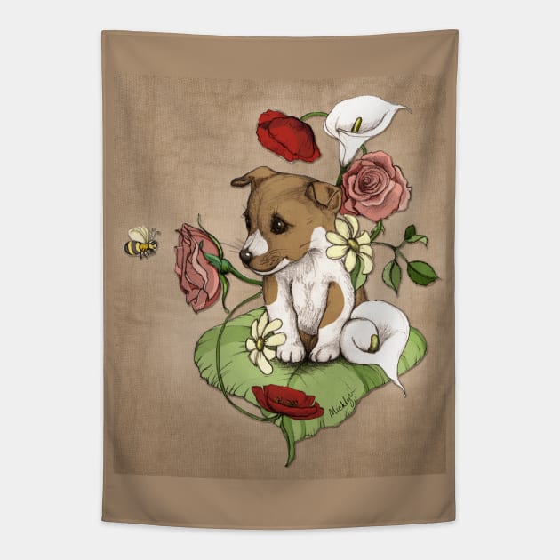 Puppy Posie Tapestry by micklyn