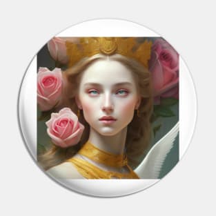 Beautiful Girl With Roses Pin