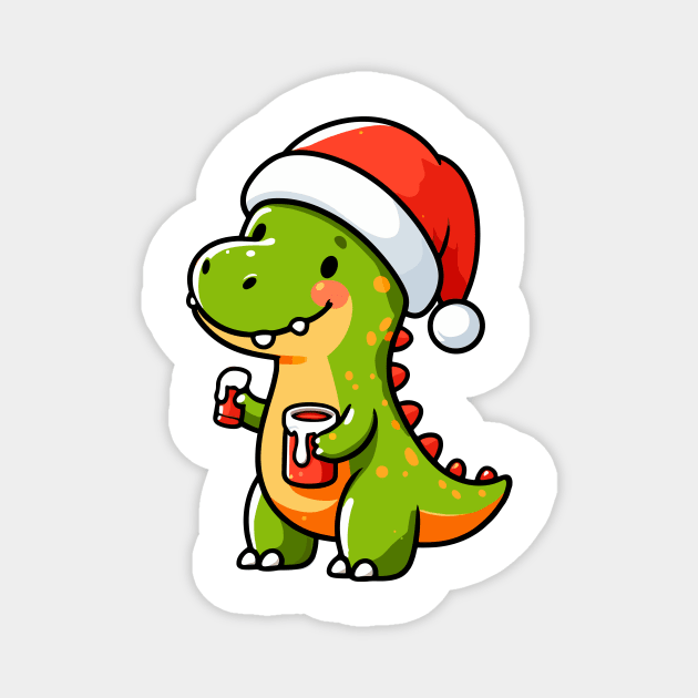 Cute Dino Santa Hat Xmas Cartoon Christmas Dinosaur Magnet by Frank Ring