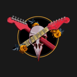 two strat guitars and raven skull T-Shirt