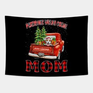 Christmas Pembroke Welsh Corgi Mom Santa Hat Truck Tree Plaid Dog Mom Christmas Tapestry