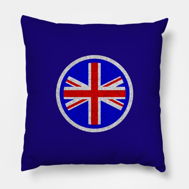 Round UK Union Jack flag blue White distressed outline mod Pillow by Lefteris