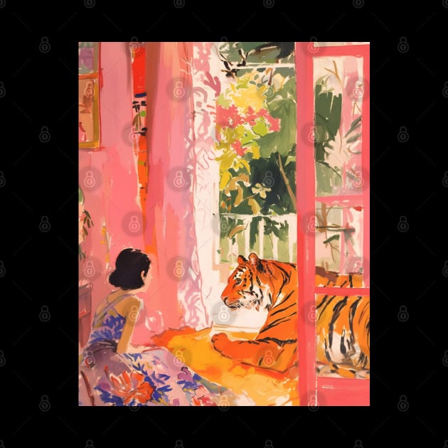 Pink Tiger and Woman Matisse Boho by Trippycollage