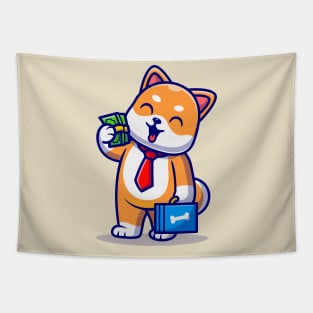 Cute Shiba Inu Dog Employee With Salary Cartoon Tapestry