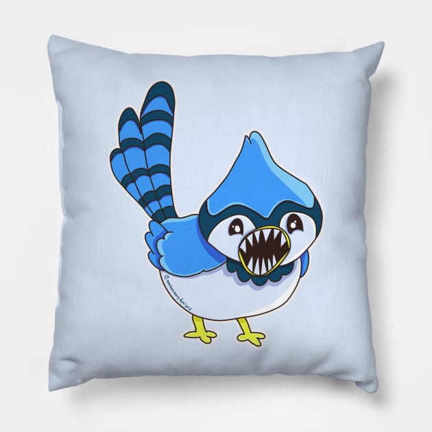 Bitey Jay Pillow by nonbeenarydesigns