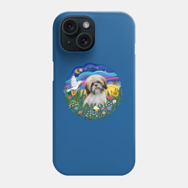 "Sunrise Garden" with a Cream and Brown Shih Tzu Phone Case by Dogs Galore and More