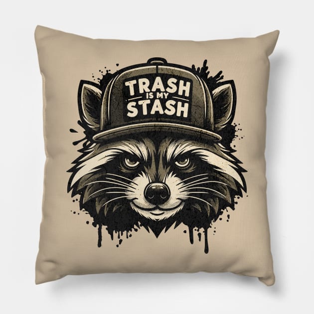 Live Fast Eat Trash Do Crime - Funny Raccoon Gangster Graffiti Pillow by Lunatic Bear