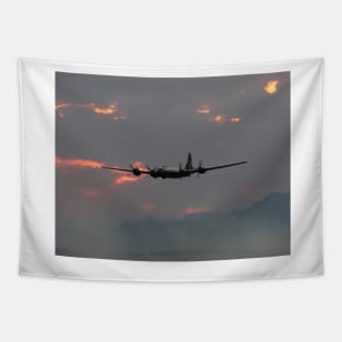 B-29 Bomber Plane flying at Sunset Tapestry